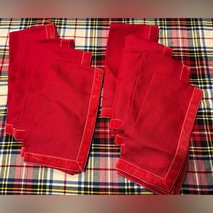 Pottery Barn Red Linen Napkins with Velvet-Like Trim, 20”x20”, 8 total